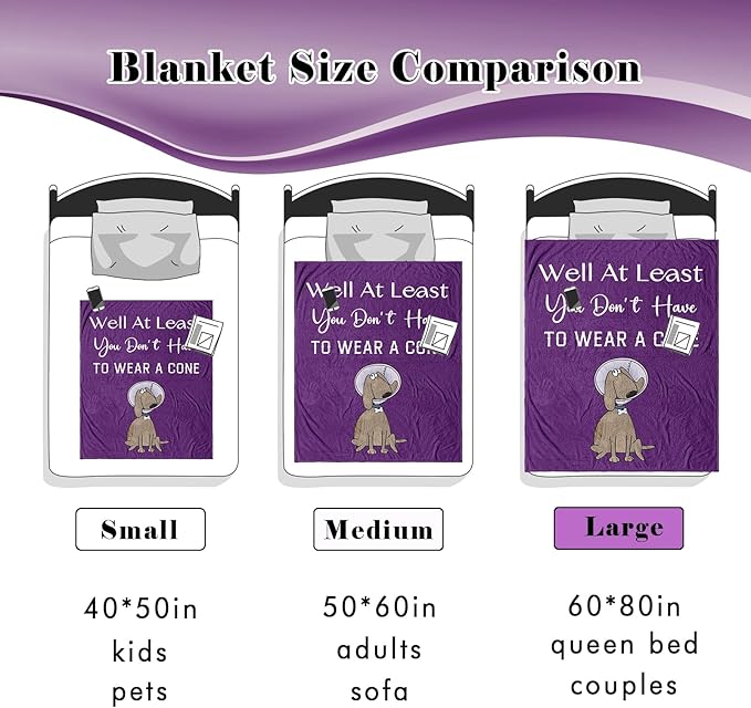 Get Well Gifts for Women/Men After Surgery, Sympathy Gift, Feel Better/Get Well Soon Gift for Women, Surgery Recovery Gift for Men, at Least You Dont Have to Wear A Cone Purple Blanket 60"x80"