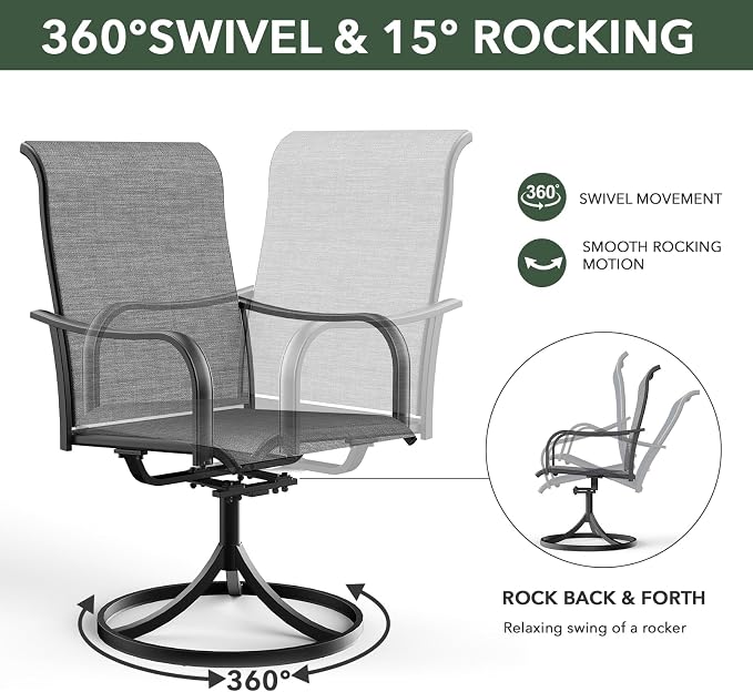Anmutig Grey Textilene Outdoor Patio Swivel Rocker Chairs with 54" Metal Round Table Dining Set 7 Piece - Style2 - Image 4