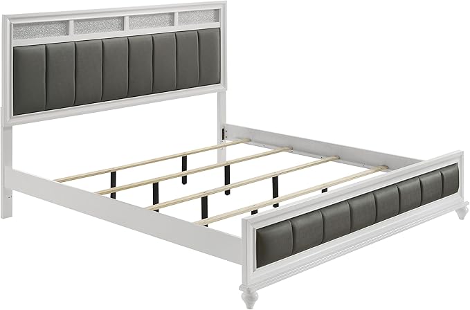 Coaster Home Furnishings Barzini Modern Classic 4-Piece Bedroom Set Leatherette Upholstered Eastern King Size Panel Bed Frame 56-inch Headboard White 205891KE-S4