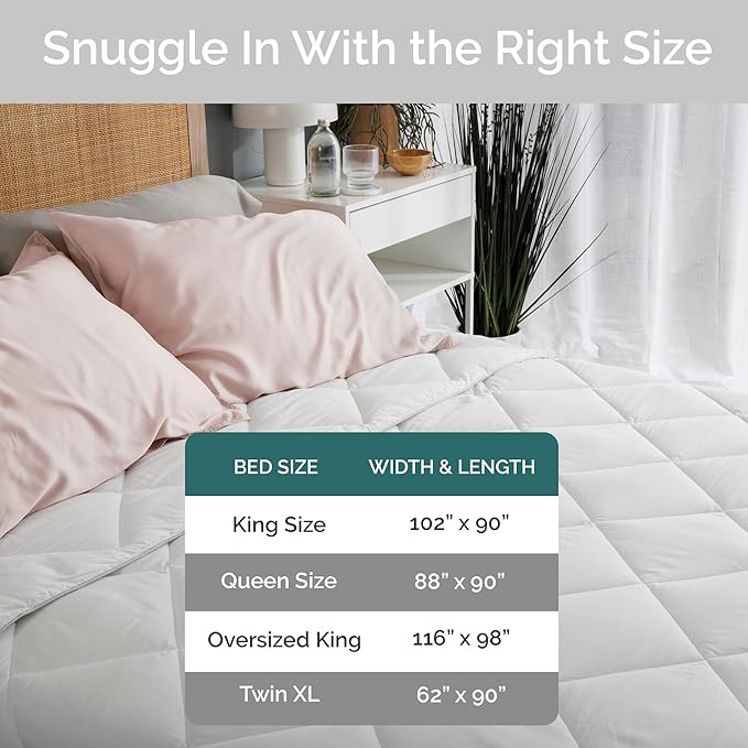 100% Viscose Derived from Bamboo Comforter, Cooling Comforter, Duvet Insert, Breathable, Extra Fluffy, Lightweight Comforters, Queen Size