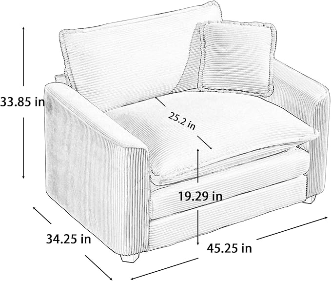 KEIKI 45" Oversized Corduroy Modular Sectional Single Sofa with High-Density Foam Cushions, Removable Armrests, Upholstered Modern 1-Seater Lounge Accent Chair with 1 Pillow, for Living Room, Green