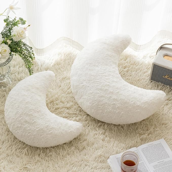Moon Pillow, Decorative Throw Pillow with Soft Plush for Couch Bed, Cozy Moon Decorative Pillows for Bedroom Living Room, Home Décor Comfort Gift (White, 19.6 Inches)