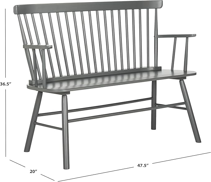 SAFAVIEH Home Collection – Addison Grey Solid Wood Spindle Back Loveseat Bench, Farmhouse Settee for Entryway Living Room or Dining Area (AMH8513C)