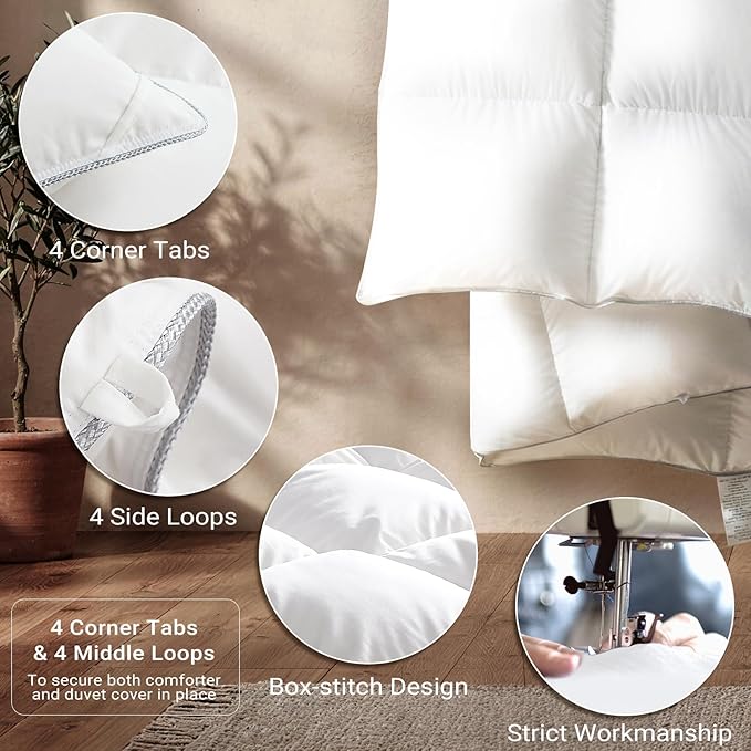 downluxe Feather Down Fiber Comforters Twin Size Fluffy All Season Duvet Insert Soft Breathable Bedding Comforter with Box Stitch Design & 8 Duvet Loops