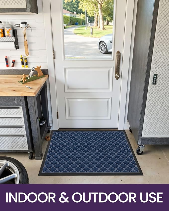 DEXI Front Door Mat Outside Entrance, 2x3 ft Entryway Rubber Back Doormat Heavy Duty, Non Slip Low Profile Welcome Entry Mats for Inside House Floor Exterior Patio, Floral Blue - Image 9