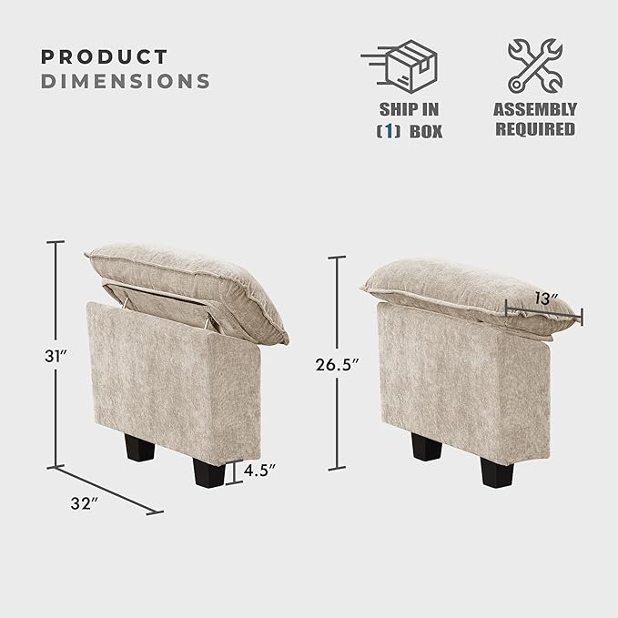 Lexicon Modular Sectional Sofa, Module for Sectional Couch, 2 Arms with Adjustable Pillow Top Set, Left and Right Sofa Arm, Soft Upholstery, Durable Frame, Customizable Comfort, Chenille Light Taupe