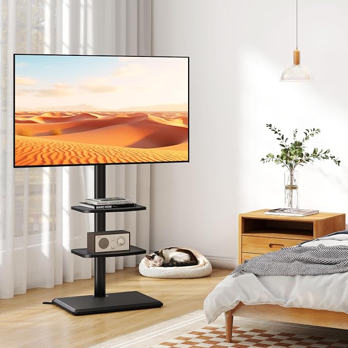 TVON Floor TV Stand with Mount for Most 32-60 Inch Flat/Curved TVs up to 88 lbs, Height Adjustable TV Mount Stand with Wood Base, Swivel TV Stand for Bedroom, Corner & Living Room, Max VESA 400x400mm - Image 2