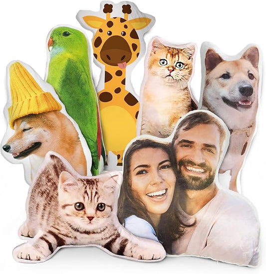 Custom Pet Pillow with Picture, Personalized Photo Dog Cat Face Shaped Pillow, Customized Stuffed Animal Pictures Pillows Memorial Loss Sympathy Gifts - 16"