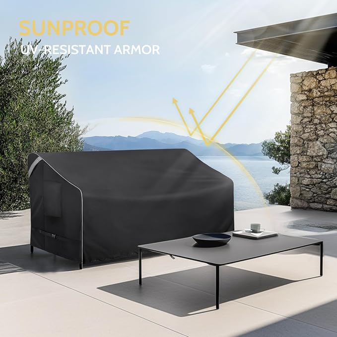 COSFLY Outdoor Patio Sofa Covers Waterproof, Heavy-Duty UV-Resistant Furniture Covers, Adjustable Fit with Buckle Straps, Fits 3-Seater Sofa up to 76"W x 32.5"D x 33"H ( Black) - Image 7