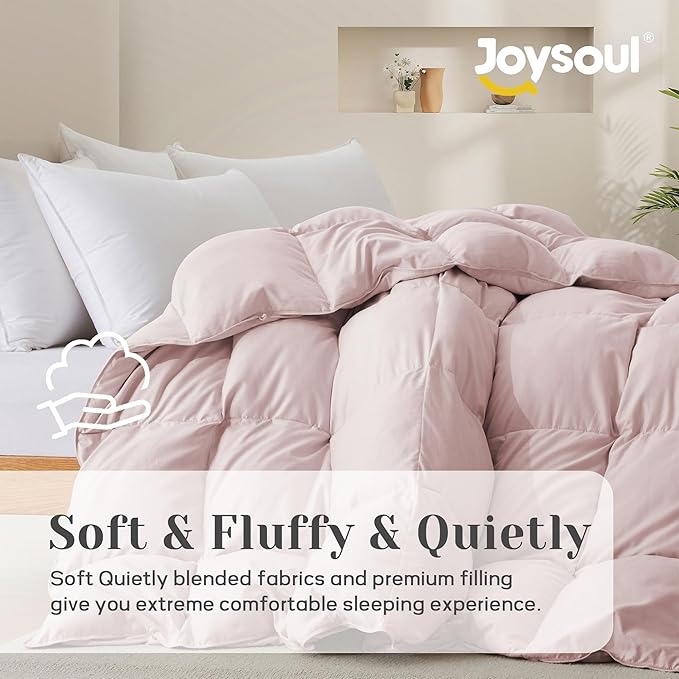 Joysoul Twin Size Down Comforter - All Season Ultra Soft Goose Down & Feather Fiber Fill, Luxury Hotel Pink Duvet Insert with Corner Tabs (68" X 88")