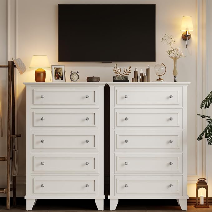 GAOMON White 5 Drawer Dresser for Bedroom, 48" Tall Wood Dresser & Chests of Drawers with Deep Drawers, Modern Chest Organizer with Metal Handles for Living Room, Hallway, Entryway - Image 3