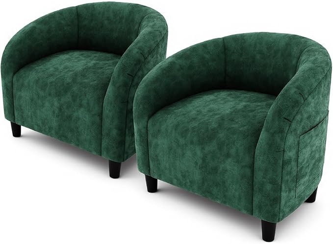 GarveeHome Accent Chair Set of 2 Armchair for Living Room Barrel Club Chair with Soft Padded Seat & Sturdy Legs for Bedroom Waiting Room Reception Chairs(Retro Green)