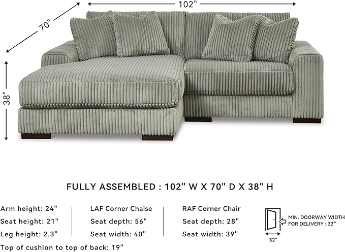 Signature Design by Ashley Lindyn Casual Left-Arm Facing 2-Piece Sectional with Chaise, Reversible Cushions and 4 Throw Pillows, Gray