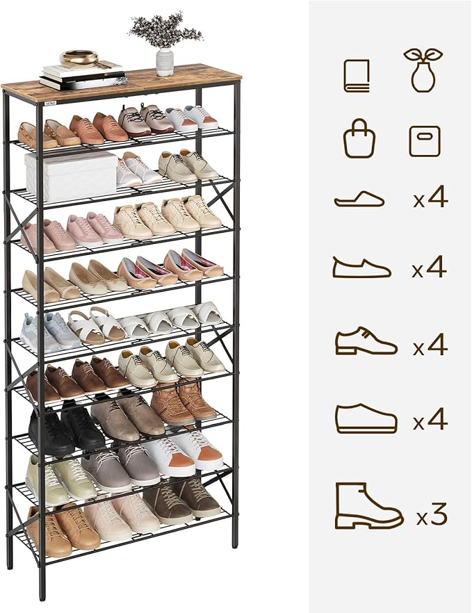 YATINEY 10 Tier Shoe Rack, Large Capacity Shoe Storage Organizer Holds 40 Pairs, Sturdy and Stable, for Entryway, Hallway, Closet, Dorm Room, Rustic Brown SS10BR - Image 5