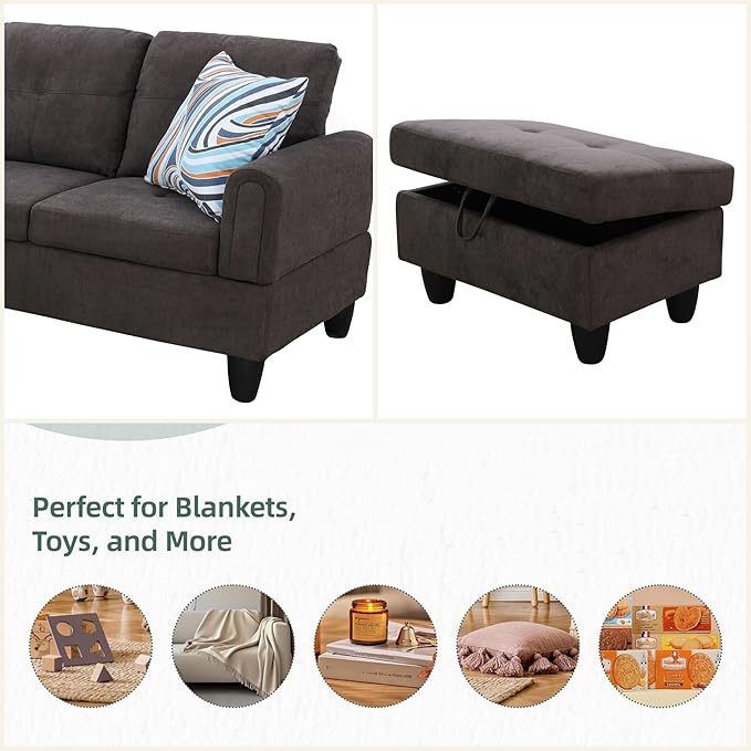 FONTOI L Shaped Sectional Couches for Living Room, Modern Modular Sectional Sofa with Ottoman Storage, Comfy L Shaped Couch with Chaise for Bedroom Apartment Furniture, Coffee