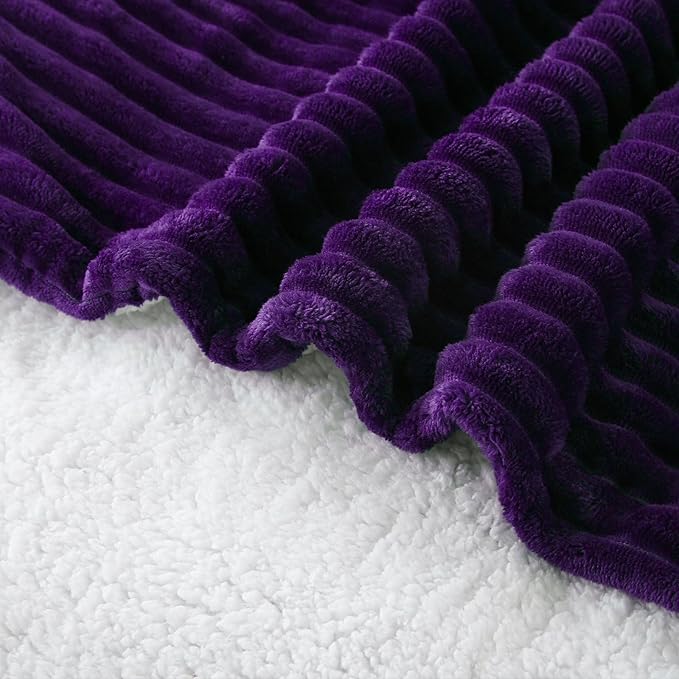 Purple Sherpa Fleece Throw Blanket 50”×60” for Couch Sofa Bed,Super Soft Cozy Plush Double Side Thick Flannel Blanket with Striped Design Lightweight for Adults,Woman,Girls