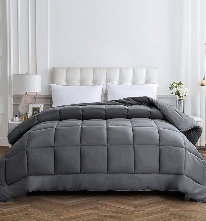 Cozynight Down Alternative Comforter-All Season Queen Comforters Duvet Insert with Corner Tabs-Breathable-Diamond Stitched Reversible Gray Comforter 90x90 inches