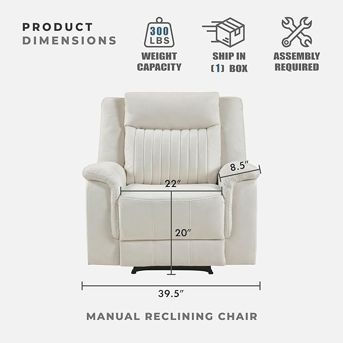 Lexicon Manual Recliner Chair, Polished Microfiber Reclining Sofa Chair, Home Theater Seating, Wall Hugger Manual Recliner for Living Room/Office/Apartment, Beige