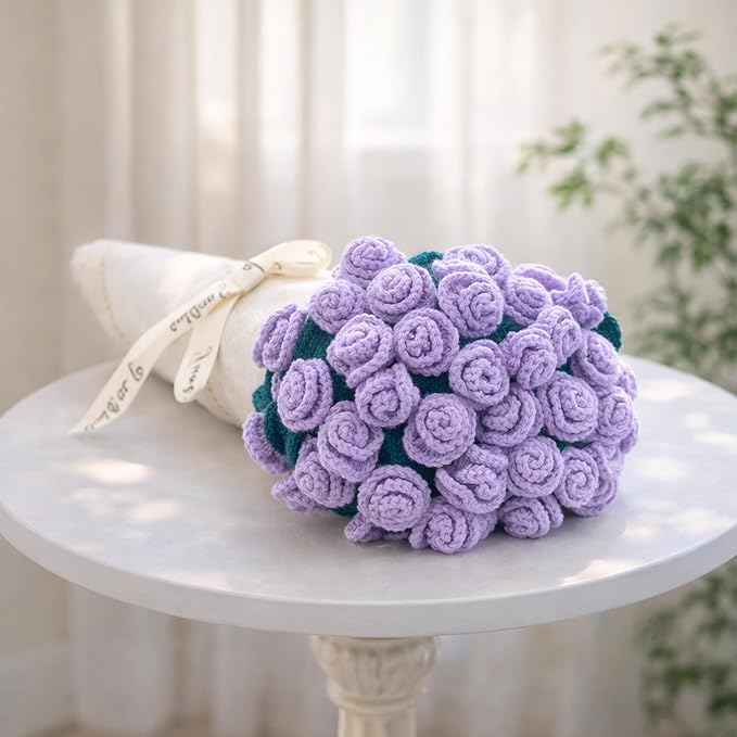 Get Well Gifts for Women, Flower Bouquet Blanket Gift Baskets, Care Package, Self Care Gifts, Thinking of You Gifts for Her Wife Mom Female Friends, Birthday Gifts for Women (Purple Rose Bouquet)