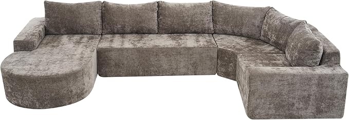 Ball & Cast Oversized Modular Sectional Sofa Cloud Couch,141.7" Modern Upholstered Couch w/Deep Seat Comfy Couches,Minimalist Sleeper Sofas,for Living Room,Apartment,Brown