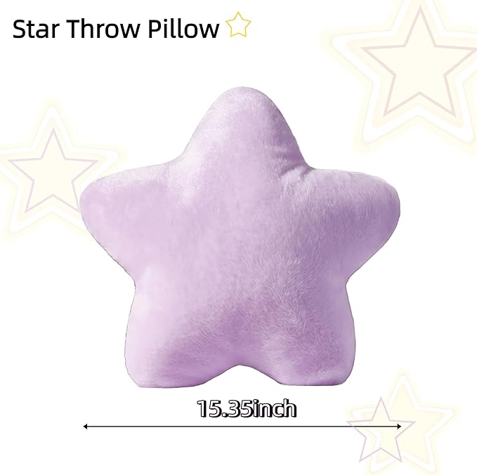 2PCS Star Pillow Set, 15.35’’ Cute Purple White Decorative Star Shaped Throw Pillows for Bed Couch, Aesthetic Soft Faux Plush Pillow Cushion for Room Bedroom Decor Sofa Chair (Purple&White)