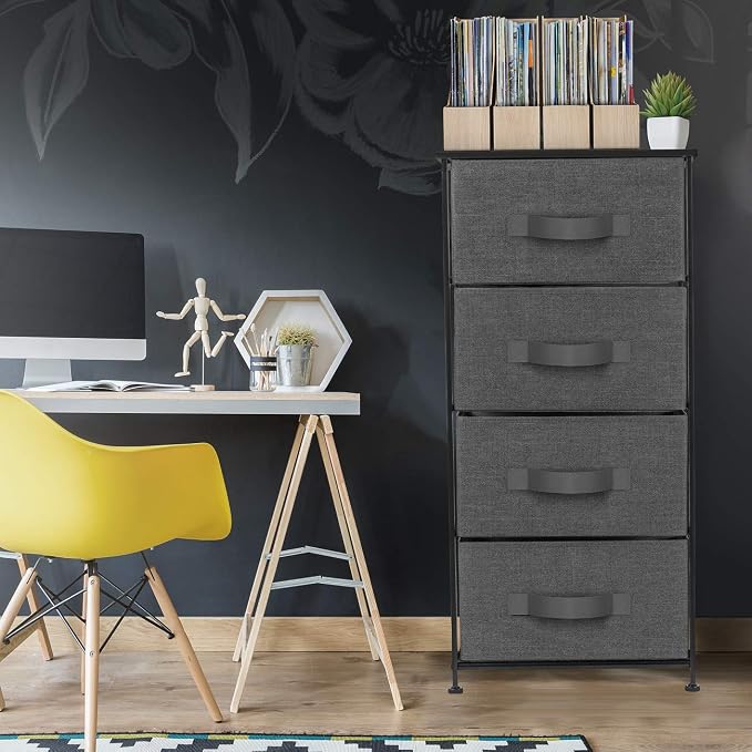 Sorbus Nightstand with 4 Drawers - Bedside Furniture & Night Stand End Table Dresser with Steel Frame, Wood Top, Easy Pull Fabric Bins for Home, Bedroom Accessories, Office & Dorm - Image 5
