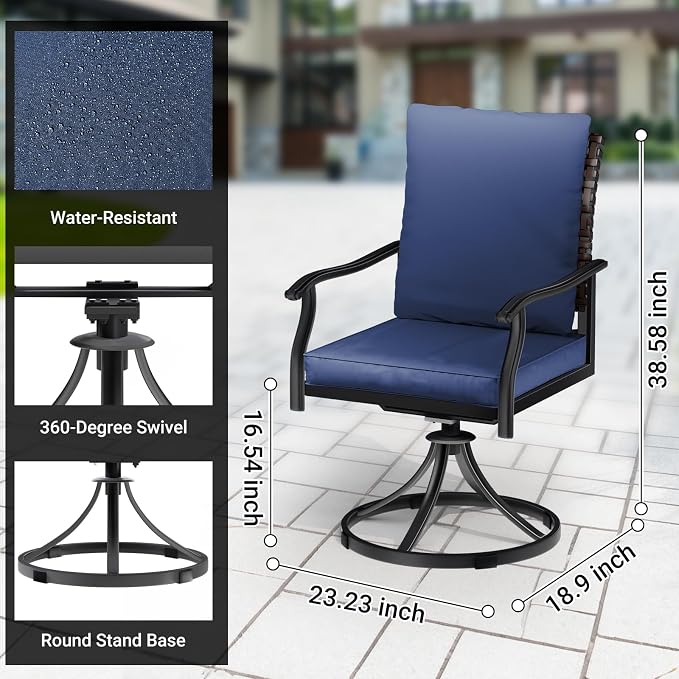 LEVELEVE 2-Piece Swivel Dining Chairs, Outdoor Patio Bistro Chairs for Lawn, Garden, Deck, Backyard & Porch(Matching Series for 5-Piece Set) - Image 5