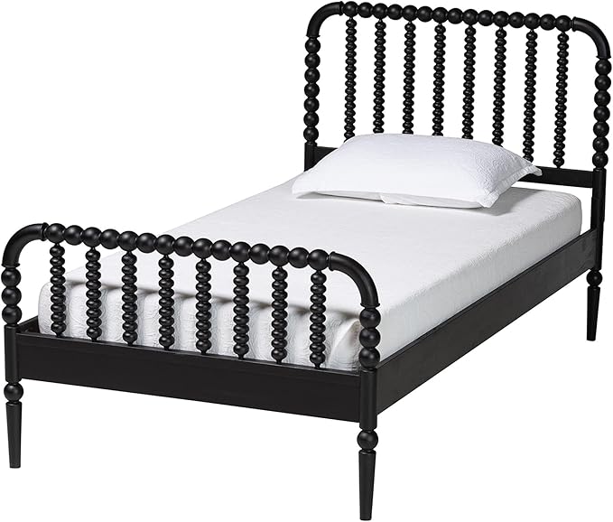 Baxton Studio Lucera Bobbin Wood Platform Bed, Twin, Black