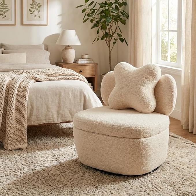 Teddy Velvet Swivel Accent Chair with Storage, 360° Rotating Ergonomic Armchair, Scratch-Resistant Upholstered Sofa Chair for Living Room, Bedroom, Nursery, Apartment or Small Spaces, 300 lbs Capacity