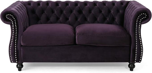 Christopher Knight Home Karen Traditional Chesterfield Loveseat Sofa, BlackBerry and Dark Brown, 61.75 x 33.75 x 27.75