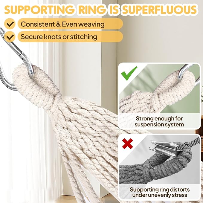 ANYOO Cotton Hammock Portable Camping Hammocks for Hanging Sturdy Garden Comfortable Fabric Hammock with Tree Straps Up to 660lbs with Travel Bag for Camping Outdoor/Indoor Patio Backyard - Image 6