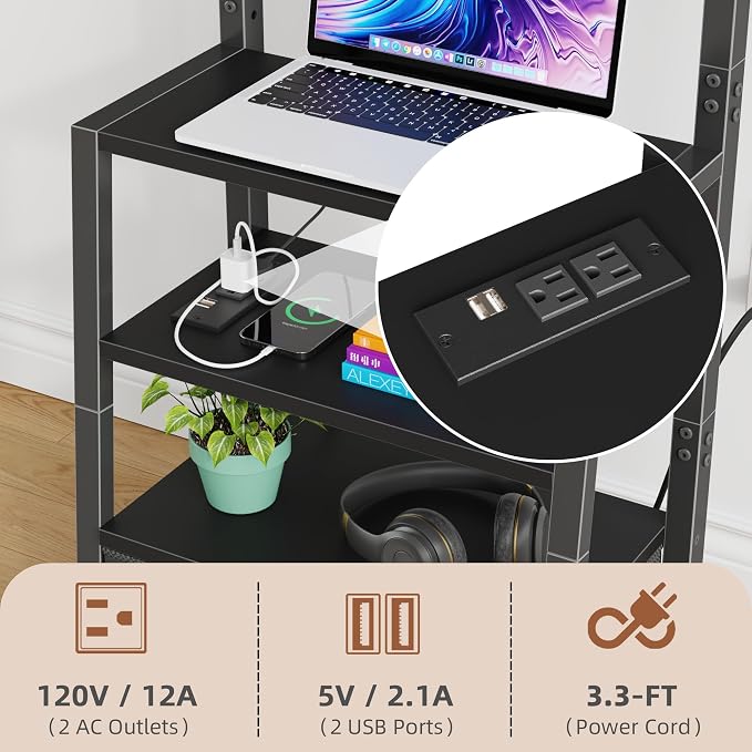 AFLUI Rolling TV Stand with Wheels and Mount & Fabric Drawer - Entertainment Center with Power Outlet and Small TV Stand for Bedroom, Living Room - 15" Black - Image 2