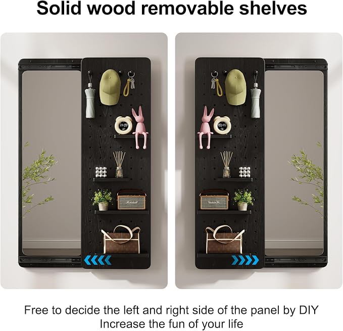 KungFuWood Full Length Mirror with Shelf and Hooks,Entry Way Mirrors for Wall,Wall Mirror with Shelf,Wall Mirror with Storage Multifunctional Design Panel,Living Room - Image 4