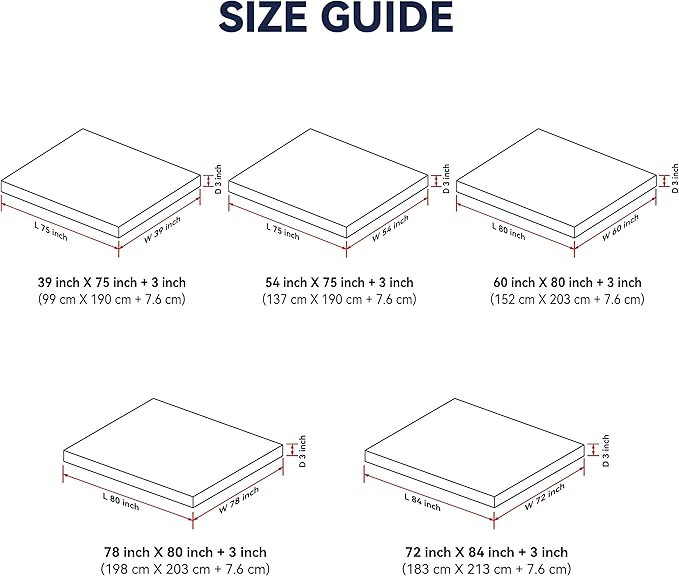 3 Inch White Goose Feather Mattress Topper,Twin Feather Bed Topper,Mattress Cover with Straps,Ultra Soft Pillowtop,100% Cotton Fabric(39”x75”)