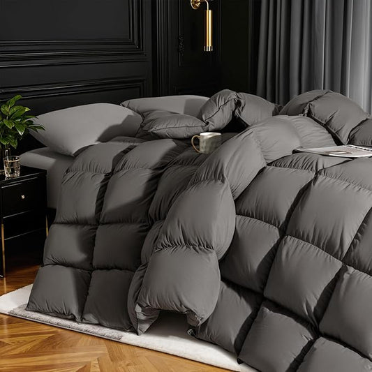 75% Canadian Goose Down Comforter Oversized King Size, Ultra Soft 100% Cotton Fabric, 850 Fill Power All Season Duvet Insert, Hotel Luxury Bedding Comforters (Dark Gray,120"x98")