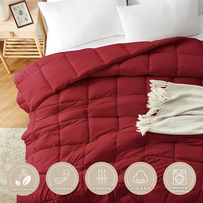 Homelike Moment Comforters Queen Size - Red Duvet Insert Down Alternative Bed Queen Comforter, Lightweight Bedding Comforters Full Size Quilted Soft All Season Solid Red
