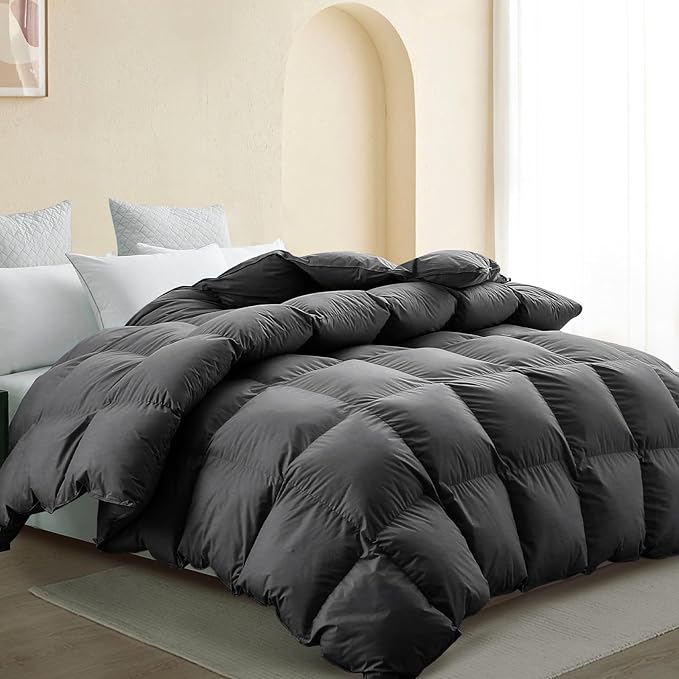 SNOWMAN Premium Down Comforter King Size, Luxurious Heavyweight Duvet Insert with Cotton Blended Fabric, 3D Baffle Box Design Hotel Bedding Comforter (Dark Grey,106"x90")