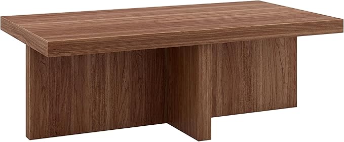 Henn&Hart 44" Rectangular Pedestal Low-Profile Coffee Table for Living Room, Family Room, or Office, Satin Walnut