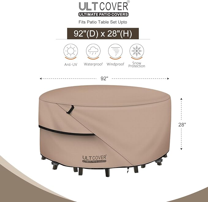ULTCOVER Round Patio Furniture Cover - Outdoor Waterproof Table with Chair Set Cover 92 inch - Image 2