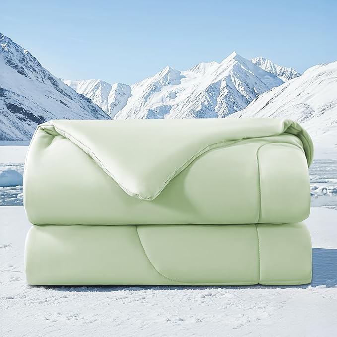HYLEORY Cooling Comforter Twin Size - Summer Cooling Blanket for Hot Sleepers/Night Sweats, Double-Sided Cold Touch Silky Ice Comforters, Breathable Lightweight Beddings, Cool Green, 68"x90"
