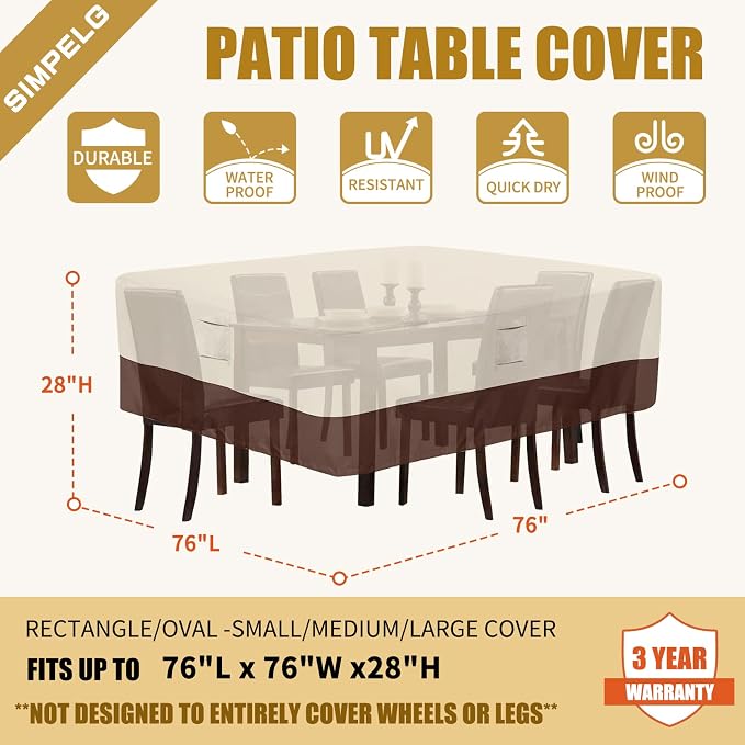 Patio Furniture CoversOutdoor Covers For Patio Furniture Thick Heavy Duty Oxford UV Resistant Patio Furniture Covers 76"L x 76"W x 28"H (Beige & Brown) - Image 2