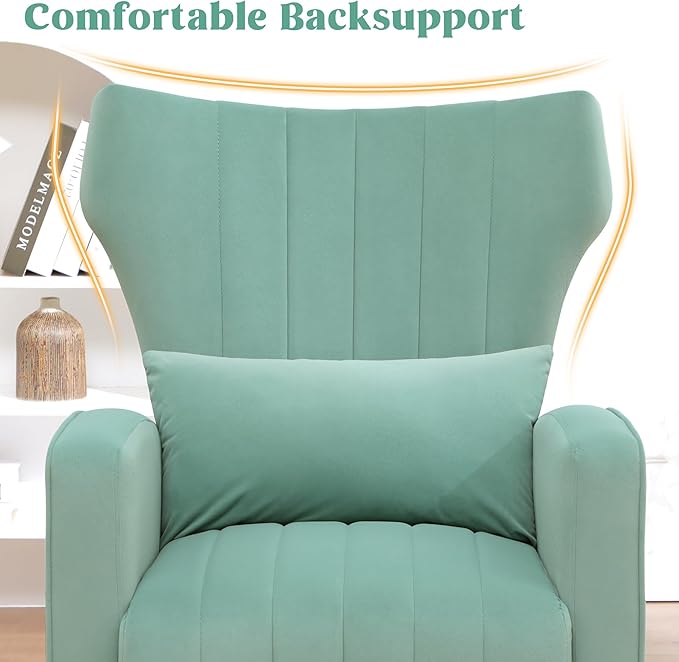 Modern Accent Chair Upholstered Living Room Chair,High Back Arm Chair with Metal Legs Lumbar Reading Chair for Bedroom, Apartment, Small Spaces Lake Green