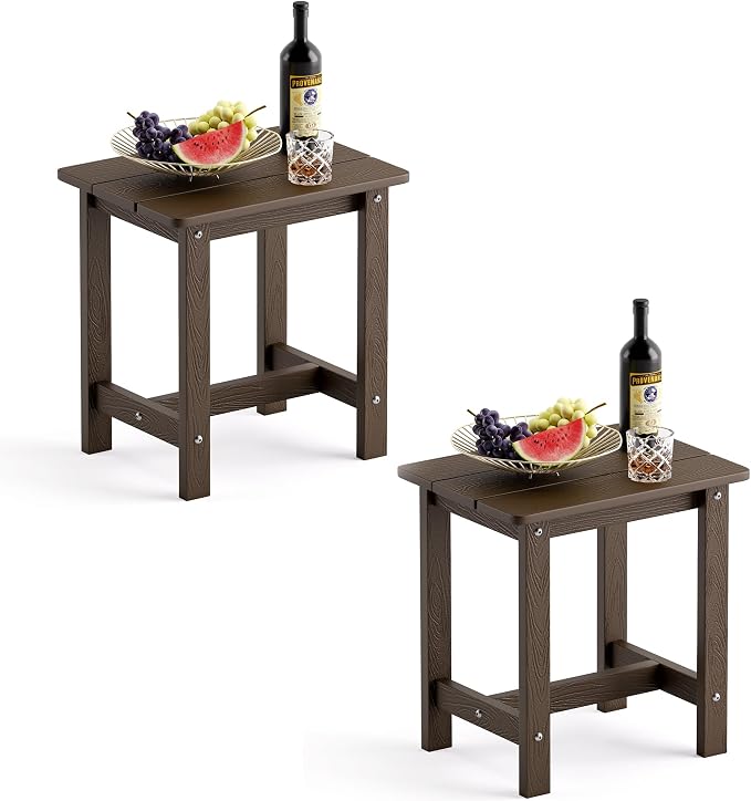 LUE BONA Outdoor Side Table Set of 2, HDPS Small Outdoor Table, Adirondack Side Table, Outside End Table for Patio, Deck, Pool, Weather Resistant/Easy Maintenance/Indoor or Outside Use, Dark Brown by LUEBONA