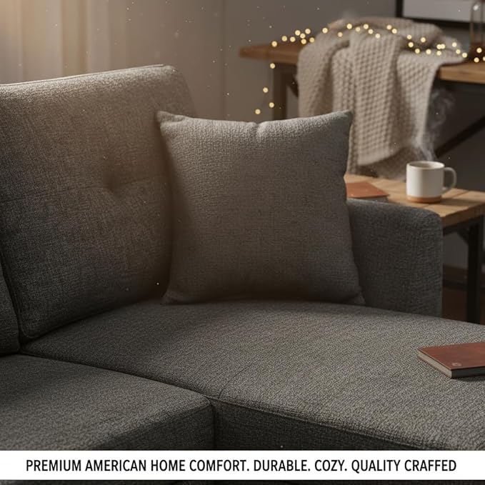 Sectional Sleeper Sofa with Pull Out Bed, L Shape Convertible Linen Couch with Storage Chaise, 2 in 1 Pull Out Sofa Bed with 2 Seats, for Living Room, Apartment, Charcoal Black