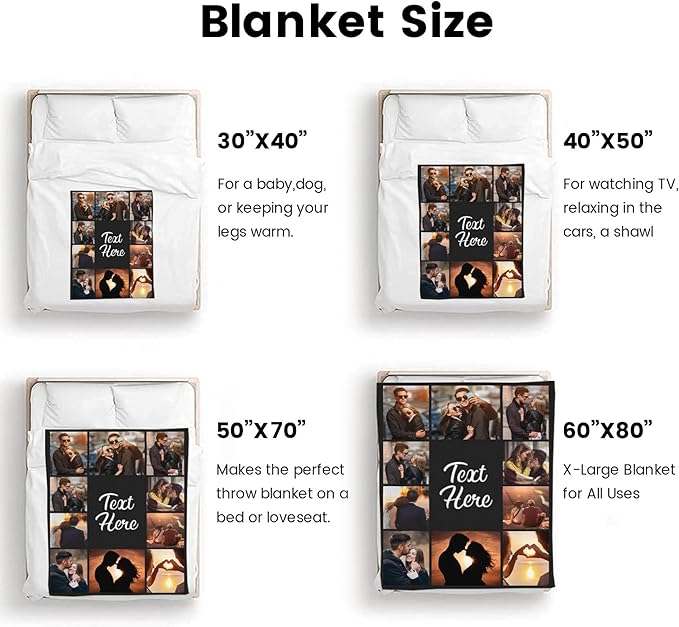 inkArts Custom Blanket Throws with Photos Text Personalized with Picture Customizable, Customize for Mom, Dad, Couple, Girlfriend, Boyfriend, Husband & Wife