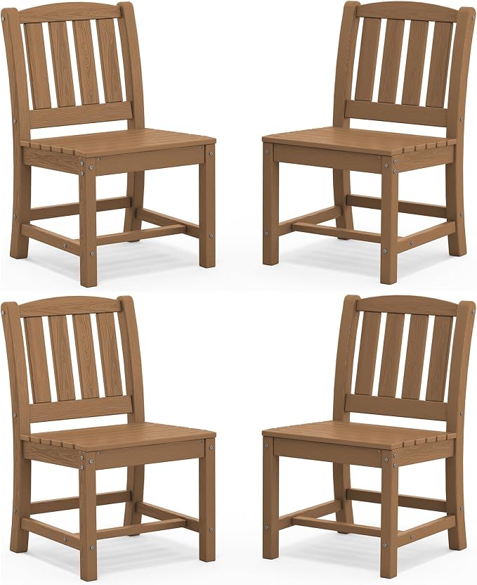 SERWALL Outdoor Dining Chairs Set of 4, All-Weather HDPE Patio Armless Chairs Suitable Outdoor Dining Table, Brown by SERWALL