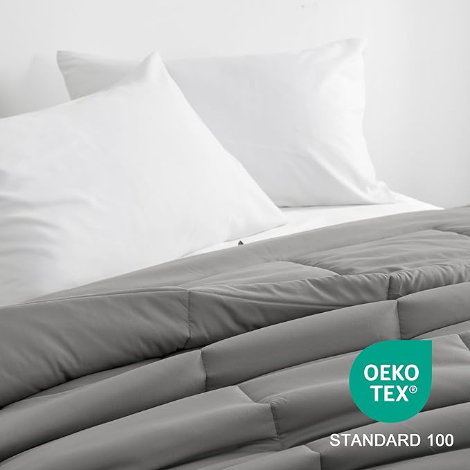NTBAY Twin Comforter - Down Alternative Comforter Duvet Insert, All Season Bedding Quilted Duvet Insert with Corner Tabs, Machine Washable, Smoke Grey