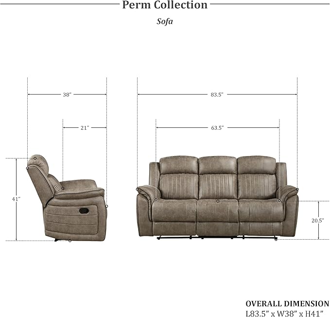 Lexicon Recliner Living Room Set, Home Theater Seating, Manual Polished Microfiber Upholstery Sofas, RV Couch Including Double Recliner Sofa and Loveseat, 2-Piece Set, Sandy Brown