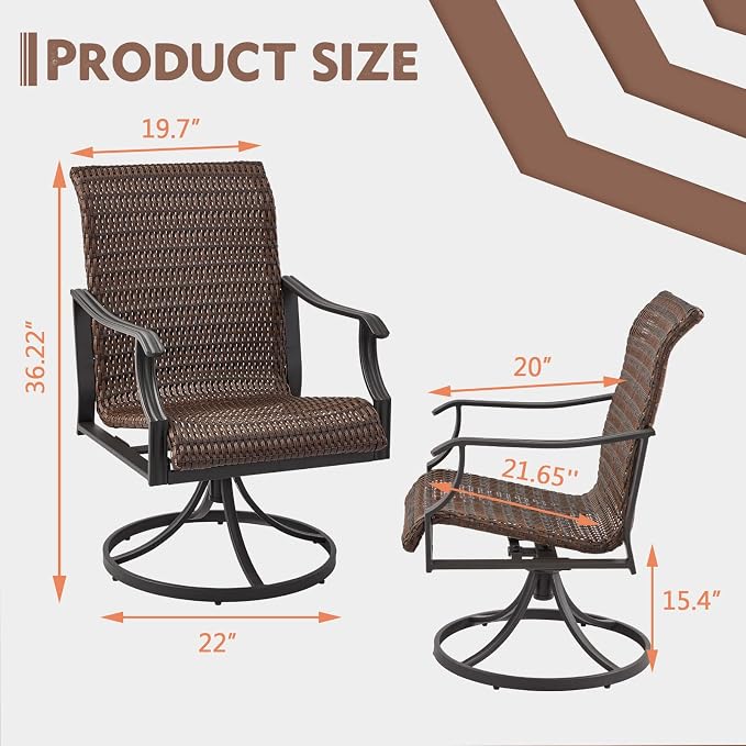 EROMMY Patio Wicker Swivel Chair Set of 8, Heavy Duty Outdoor Dining Chair with 23.5'' High Back, Extra-Large Water-Fall Seat, Rattan Porch Gentle Rocker for Outside, Garden, Backyard - Image 8