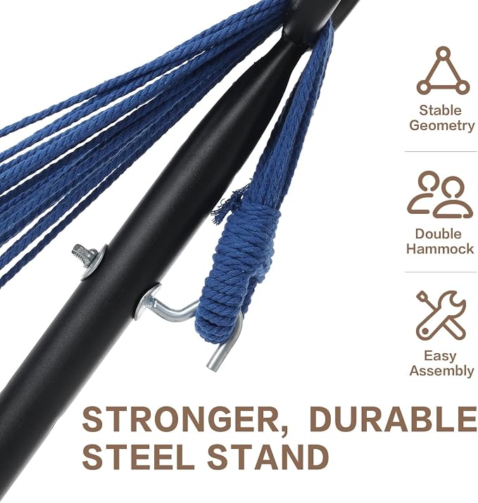 PNAEUT Double Hammocks with Stand for Outside, Portable Space Saving Heavy-Duty Steel Stand for Indoor Outdoor Patio with Carrying Bag, 450 lbs Capacity (Sky) - Image 5